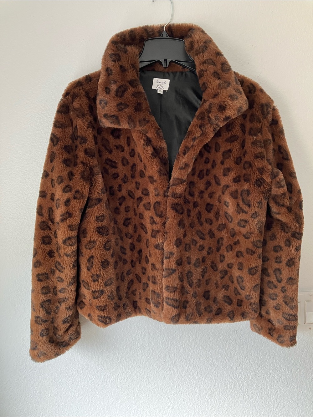 Sunset & Sixth Leopard Print Faux Fur Jacket - Brown Medium